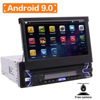 Android 9.0 Pie Single Din Car Stereo 7 Inch Flip Out Capacitive Touch Screen Support Bluetooth WiFi GPS Navigation Mirror Link AM/FM Car Radio OBD USB SD AUX Cam-in with Backup Camera and Microphone
