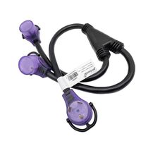 Parkworld 692088T RV 30 AMP Splitter, TT-30P to (2) TT-30R (Black with neon-Light in Ends) Y Adatper Cord