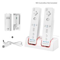 TechKen Wii Remote Battery Charger Station, Dual LED Lighting Charger Dock with 2 Rechargeable Batteries for Wii/Wii U Remote Control, 2 Free Controller Batteries for Wii/Wii U