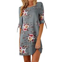 Goddessvan Women's Dresses-Summer Casual Floral Bohemian Chiffon T-Shirt Loose Mini Dress (5XL, Gray)