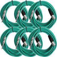 Seismic Audio - SATRXL-M25Green-6Pack - 6 Pack of 25 Ft XLR Male to 1/4" TRS Patch Cable Snake Cords Balanced - Green