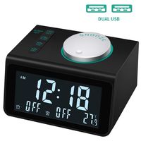 Alarm Clock Radio with FM Radio,3.2 Inch Digital Display and 5 Level Brightness Dimmer,Dual USB Charging Ports,Temperature Display,Dual Alarms with 7 Alarm Sounds,Headphone Jack,Bedrooms Sleep Timer