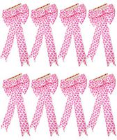 8 Valentine White Wired Satin Bows with Pink Heart Pattern! 9.85x22.83IN