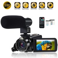 Video Camera Camcorder Digital YouTube Vlogging Camera Recorder FHD 1080P 24.0MP 3.0 Inch 270 Degree Rotation Screen 16X Digital Zoom with Microphone, Remote Controller and 2 Batteries for Sports