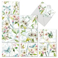 The Best Card Company - 10 Blank Flower Cards Boxed (4 x 5.12 Inch) - Assorted Floral Notecard Set - Dogwood Days M6592OCB