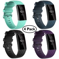 Velavior Waterproof Bands for Fitbit Charge 3/ Charge3 SE, Pack of 4, Soft Adjustable Replacement Wristbands for Women Men Small Large (Black/Purple/Darkslategray/Aquamarine, S: for 5.5"-7.1" Wrist)