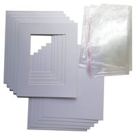 8x10 White Picture Mats for 5x7 Photos Frame Mattes with White Core Bevel Cut + Backing + Clear Bags - 5 Sets, Acid Free
