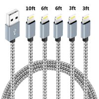 5Pack (3ft,3ft,6ft,6ft,10ft) Nylon Braided Charging Cord Charger Compatible with PhoneX/8/8Plus 7/7 Plus/6s/6s Plus/6/6 Plus/5s/55se,Pad,Pod-Grey