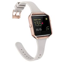Amcute Compatibe for Fitbit Blaze Band Slim Narrow Thin Silicone Replacement Wristband with Metal Frame for Fitbit Blaze Bands Women Men Small Large (Gray&Rose Gold, Small)
