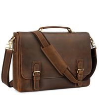 Kattee Men's Leather Satchel Briefcase, 15.6" Laptop Messenger Shoulder Bag Tote