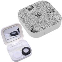 Portable Contact Lens Case Box Travel Kit Mirror + Bottle + Tweezers Container Holder [ Old Marine Map Ships Monsters ]
