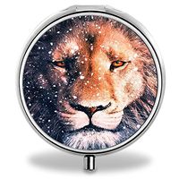 Lion Pill Case, Round Stainless Drug Organizer Container Medicine Cover for Pocket Daily&Weekly