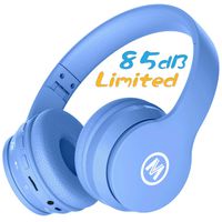 Mokata Volume Limited 85dB Kids Headphone Bluetooth Wireless Over Ear Foldable Stereo Sound Noise Protection Headset with AUX 3.5mm Cord Microphone for Boys Girls Cellphone Pad TV PC Notebook Blue
