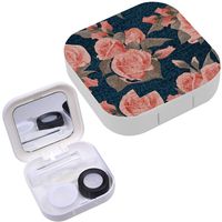 Portable Contact Lens Case Box Travel Kit Mirror + Bottle + Tweezers Container Holder [ Pink Roses Floral Print ]