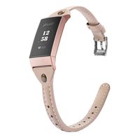 Wearlizer Compatible with Fitbit Charge 3 Bands for Women Leather Slim Thin Leather Charge 3 hr SE Special Edition Rose Gold Band Accessories Strap (Beige)