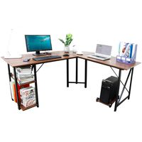 Bizzoelife 59"x66" Large L Shaped Round Corner Computer Desk, Reversible Home Office PC Laptop Gaming Table with CPU Stand and Shelf, Wood & Steel Writing Study Workstation for Space-Saving (Brown)