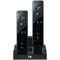 CTA Digital Wii Remote Dual Charge Station with 2 Rechargeable Batteries (Black)