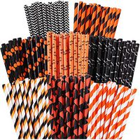 Cooraby 200 Pieces Halloween Paper Straws Biodegradable Drinking Stripe Bicolor Stripe Dot Straw Mix for Wedding Supplies and Party Favors, 8 Styles (Black and Orange)