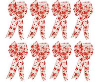 8 Valentines White Wired Satin Bows with Red Cupid Design!