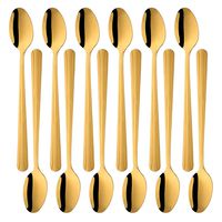 BUY&USE 12 PCS Ice Teaspoon 8-Inch Long Handled Cold Drink Spoons Stirring Spoons for Restaurant/Catering, Gold Flatware Set