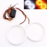 Qasim 1-Pair 100MM White+Amber Switchback 132SMD 4014 LED Halo Ring Angel Eyes DRL Warning Lights 12V