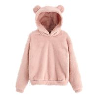 Women's Fuzzy Casual Loose Oversized Sweatshirt Hooded with Pockets Pink