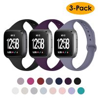 NANW Silicone Bands Compatible with Fitbit Versa/Versa 2 / Versa Lite Edition, Narrow Slim Soft Replacement Wristband Waterproof Accessories Sport Band for Versa Women Men, 3-Pack, Large Small
