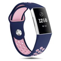 X4-Tech Charge 3 Bands Small Large, Choose Color Silicone Two-Tone Sport Straps Bands Compatible with Fitbit Charge 3 & Charge 3 SE Men Women (Blue/Pink, Large)