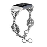 Maxjoy Bands Charge 3 / Charge 3 SE,Vintage Chain Jewelry Bracelet Replacement Strap Wristband Rhinestone Bling Charge 3 / Charge 3 SE Women Silver