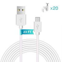 23FT Micro USB Cable, Durable Fast Charging Cable Power Extension Cable for Samsung Galaxy, Wyze, Blink, PS4 Xbox Controller, Echo Dot, Furbo Dog, and Home Security Camera(7M/23FT,White)