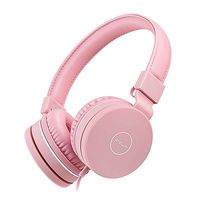 Kids Headphones, 85dB Volume Limiting Hearing Protection - with Microphone - Wired Children Foldable On Ear Headphones for Boys Girls Teens School (Pink)