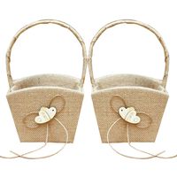 GuiHe 2PCS Burlap Double Heart Wedding Flower Girl Basket Bowknot Vintage Rustic Wedding Ceremony