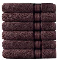 COTTON CRAFT - 6 Pack - Ultra Soft Extra Large Hand Towels 16x28 Chocolate- 100% Pure Ringspun Cotton - Luxurious Rayon Trim - Ideal for Daily Use - Each Towel Weighs 6 Ounces