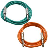 SEISMIC AUDIO - SATRX-3-2 Pack of 3' 1/4" TRS Male to 1/4" TRS Male Patch Cables - Balanced - 3 Foot Patch Cord - Green and Orange