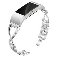 Valchinova Metal Band Replacement Compatible with Fitbit Charge 2 for Women Wristband Bracelet (Silver)