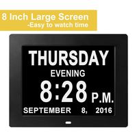 [12 Upgraded Alarms] Electronic Day Clock Calendar Large Clocks for Dementia Alzheimers Sufferers Elderly Seniors Memory Loss Impaired Vision Products-Black