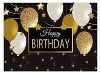 Allenjoy 8x6ft Polyester Black and Gold Balloons Happy Birthday Backdrop Golden Glittering Sparkling Stars Men Women 50th Bday Party Banner Wall Decorations Background Photo Booth Props
