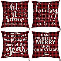 Indexshop Farmhouse Christmas Red Black Plaids Throw Pillow Case, Cotton Linen Home Decorative Throw Pillow Case Cushion Cover, Holiday Decorative Cushion Cover 18x18 Inch (E)