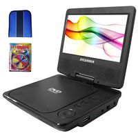 SYLVANIA Portable DVD Player 7" Swivel Screen (SDVD7027) - Black - Essentials Bundle Includes, Trisonic Lens Cleaning Kit & CD/DVD Wallet