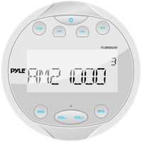 Pyle Round Waterproof Marine Stereo - 4x28 W Aquatic Boat in Dash Gauge Radio Receiver System with Bluetooth, AM FM, Digital LCD, USB, AUX, RCA - Includes Wiring Harness, Bracket - PLMR90UW (White)