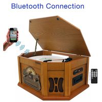 8-in-1 Boytone BT-25PW with Bluetooth Connection Natural wood Classic Turntable Stereo System, Vinyl Record Player, AM/FM, CD, Cassette, USB, SD slot 2 Built-in Speaker, Remote (Renewed)