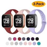 NANW Silicone Bands Compatible with Fitbit Versa/Versa 2 / Versa Lite Edition, Narrow Slim Soft Replacement Wristband Waterproof Accessories Sport Band for Versa Women Men, 3-Pack, Large Small
