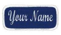 Name Patch Uniform Work Shirt Personalized Embroidered Royal with White Border. Hook Fastener.