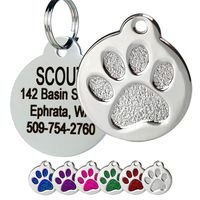 Paw Print Round Stainless Steel Pet ID Tag - Dog and Cat ID Tag (Paw Size Regular)