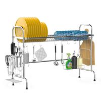 Over the Sink Dish Drying Rack, iSPECLE Large Premium 201 Stainless Steel Dish Rack with Utensil Holder Hooks for Kitchen Counter Non-slip