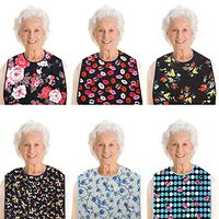 Vlokup Adult Bibs for Eating Women & Men, 6 Pack, Waterproof Mealtime Clothing Protector for Elderly, Optional Crumb Catcher, Adjustable Snaps, Reuasale Washable, Rose Butterfly