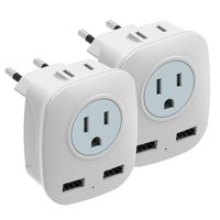 [2-Pack] European Travel Plug Adapter, HITRENDS International Power Plug Adapter with 2 USB Ports and 2 Outlets, 4 in 1 Outlet Adapter for USA to Most of Europe EU Spain Iceland Italy (Type C)