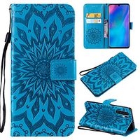 Cfrau Kickstand Wallet Case with Black Stylus for Huawei P30 Pro,Retro Mandala Sunflower PU Leather Magnetic Flip Folio Stand Soft Silicone Card Slots Case with Wrist Strap - Blue