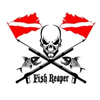 Fish Reaper Skull Diver Flag Speargun OriginalStickers0300 Set Of Two (2x) Stickers , Laptop , Ipad , Car , Truck , Size 4 inches on Longer Side