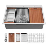 Stainless Steel Kitchen Sink - Sarlai 33 Inch Drop-in Topmount 16 Gauge R10 Tight Radius Single Bowl Sink Overmount Ledge Workstation Sink